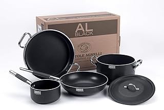 Set Batteria Pentole Agnelli per Induzione in allumino Antiaderente per 3-4 Persone al-Black