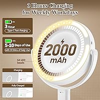 Vista 5 de Espejo de maquillaje con luces, espejo de aumento de doble cara 1x/20x con luz, recargable de 3 luces de color y brillo ajustable, rotación de 360°