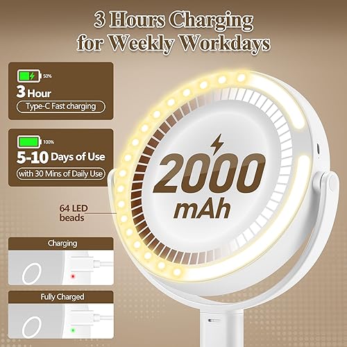 Vista 5 de Espejo de maquillaje con luces, espejo de aumento de doble cara 1x/20x con luz, recargable de 3 luces de color y brillo ajustable, rotación de 360°