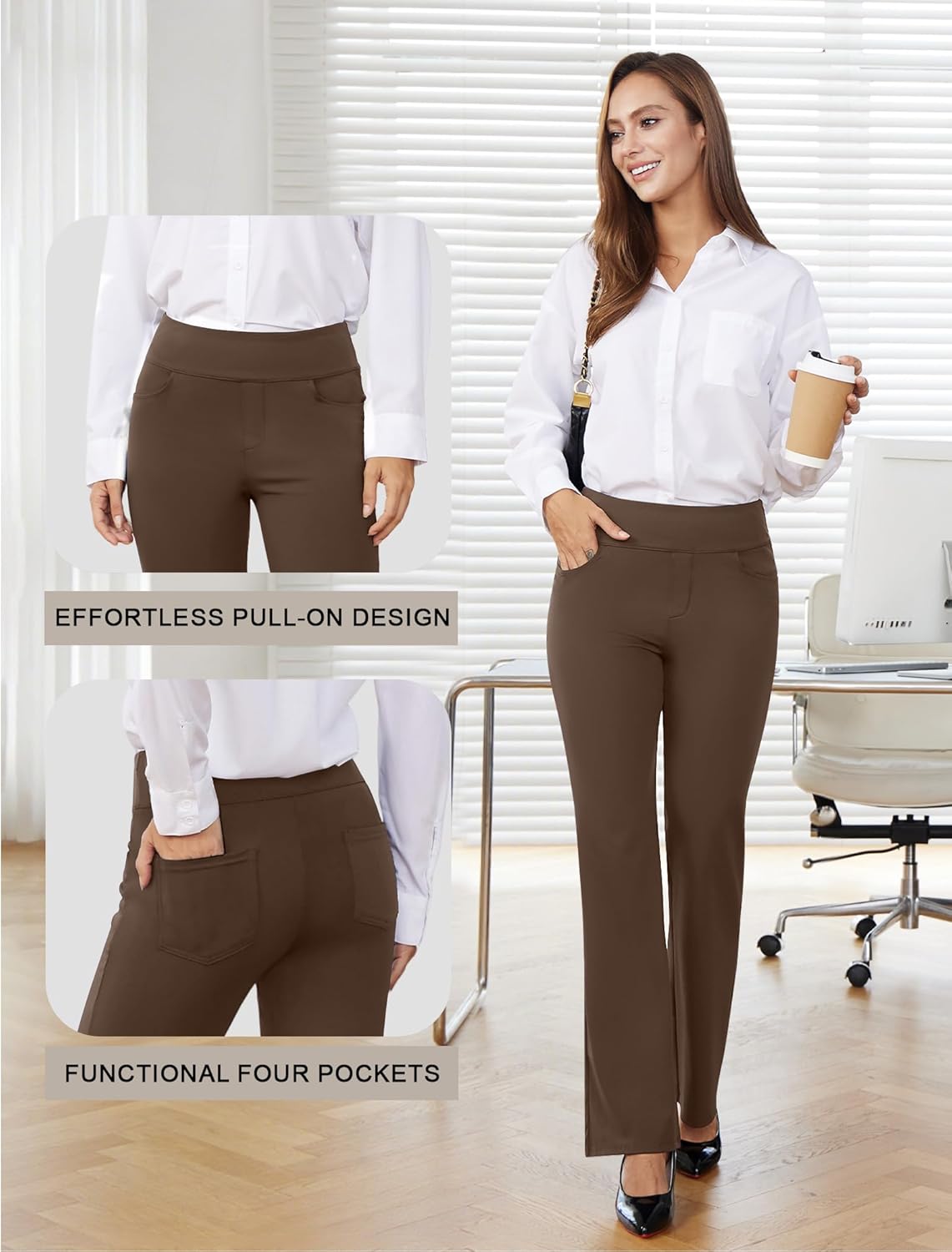 Womens Dress Pants Stretchy Work Pants Business Casual Slacks with 4 Pockets Pull On Office Trousers - Image 3