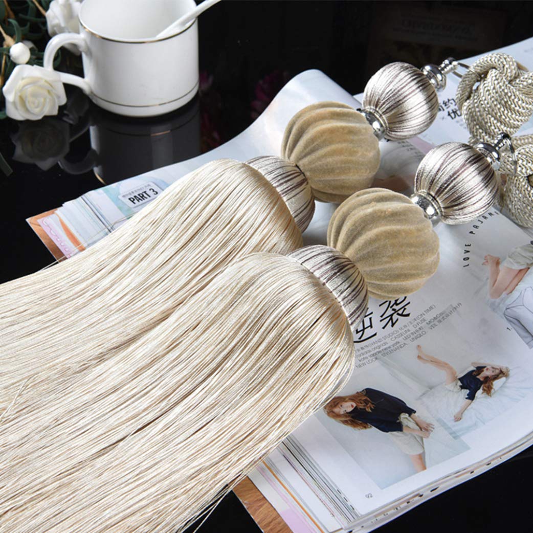 Curtain Tassel Tiebacks, 1Pair Curtains Tassels Unique Pumpkin Hanging Balls Tiebacks Bandages Brushes Holdback Window Drapery Accessories(Rice)