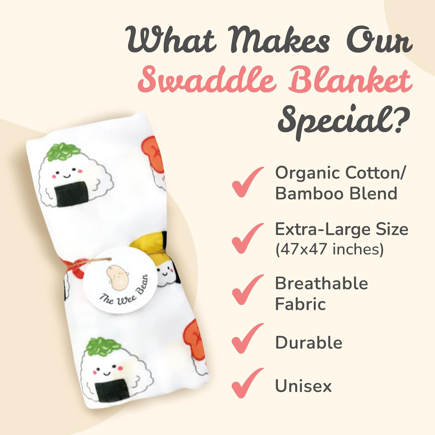 The Wee Bean Organic Cotton and Bamboo Rayon Muslin Swaddle Blankets, Set of X (Sushi)