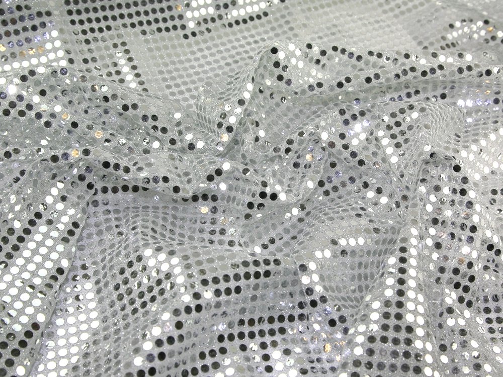 45" wide 6mm Round Sequins Dress Fabric Silver - per metre