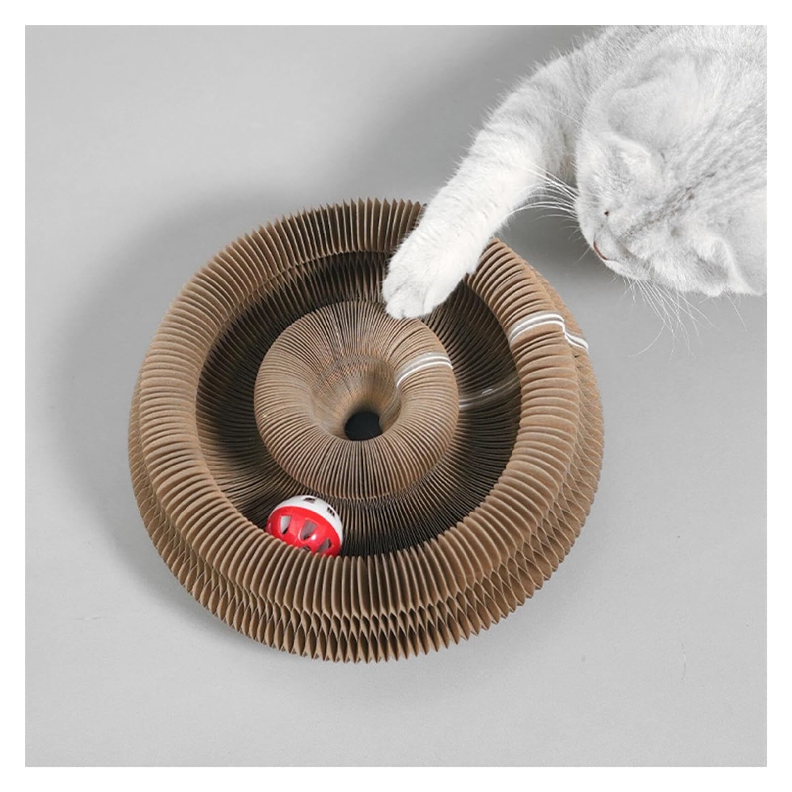 Griffoir pliable en carton pour chat – 2 en 1 – piste à balles et salon pour chatons (13 x 10 x 6 cm plié) (gris)