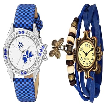 Goldenize fashion Blue Diamond Butterfly Dial Leather Strip Girls and Womens Watches