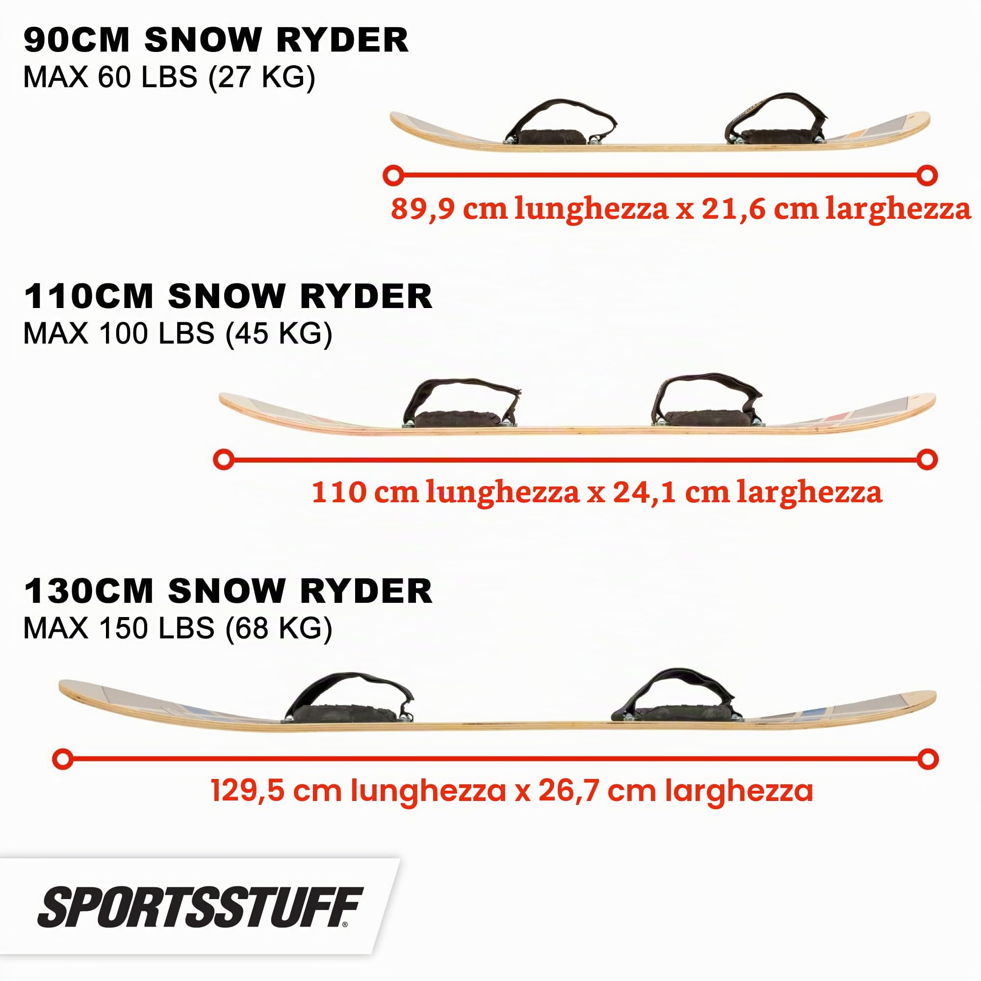 SportsStuff Snowboard Ryder in Legno Duro con attacchi in Velcro, Multiplo