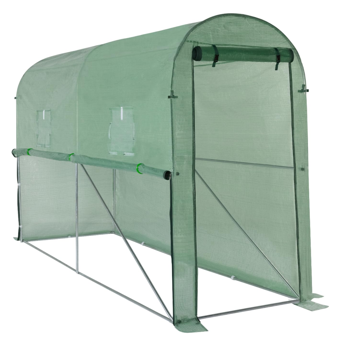 IDMarket - Serre à tomates relevable 3m² Verte 2 fenêtres avec moustiquaire et Porte zippée