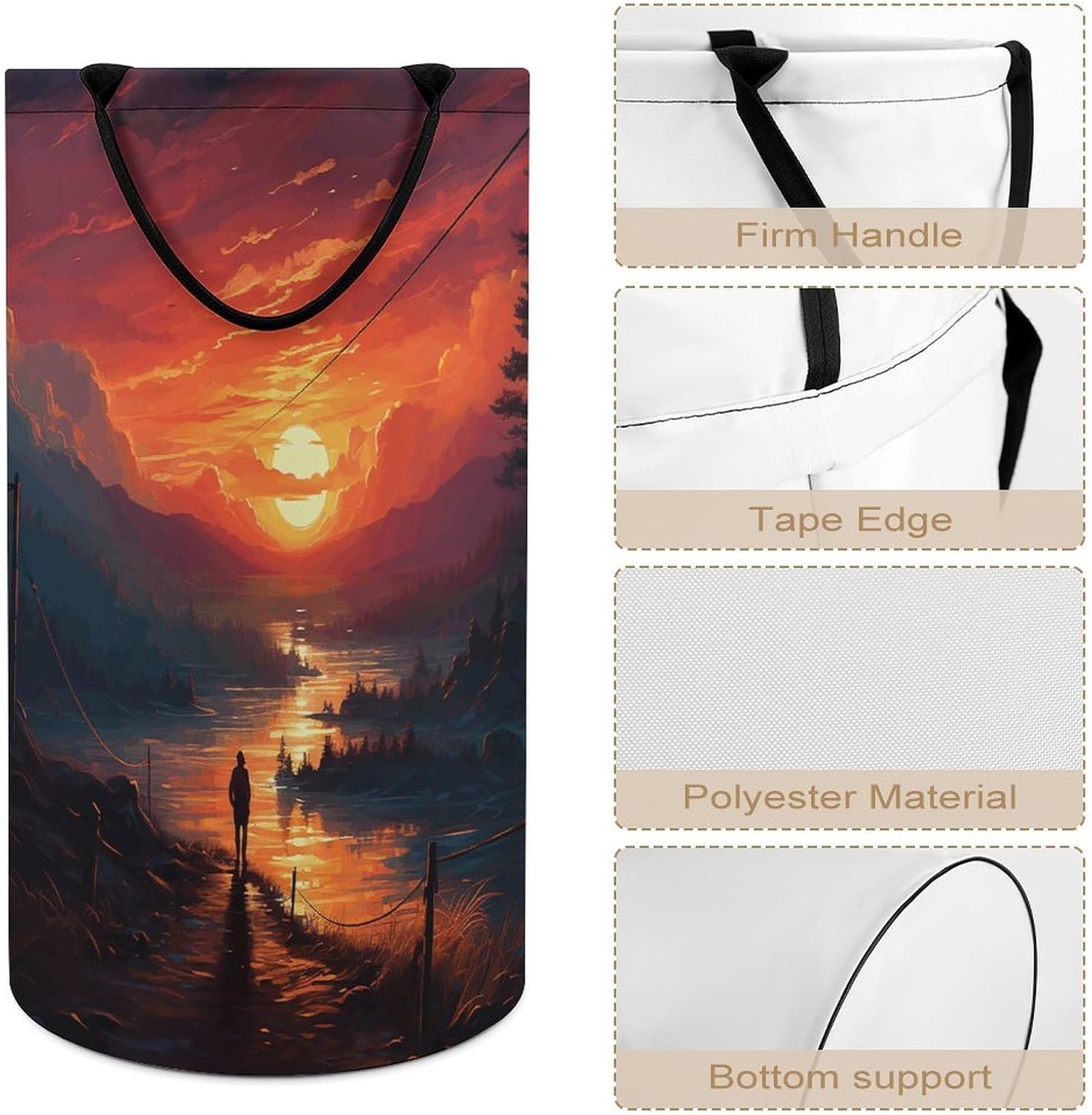 Sunset Art Laundry Hamper Freestanding Waterproof Clothes Hamper with Easy Carry Handles Large Collapsible Laundry Baskets Portable Dirty Clothes Basket