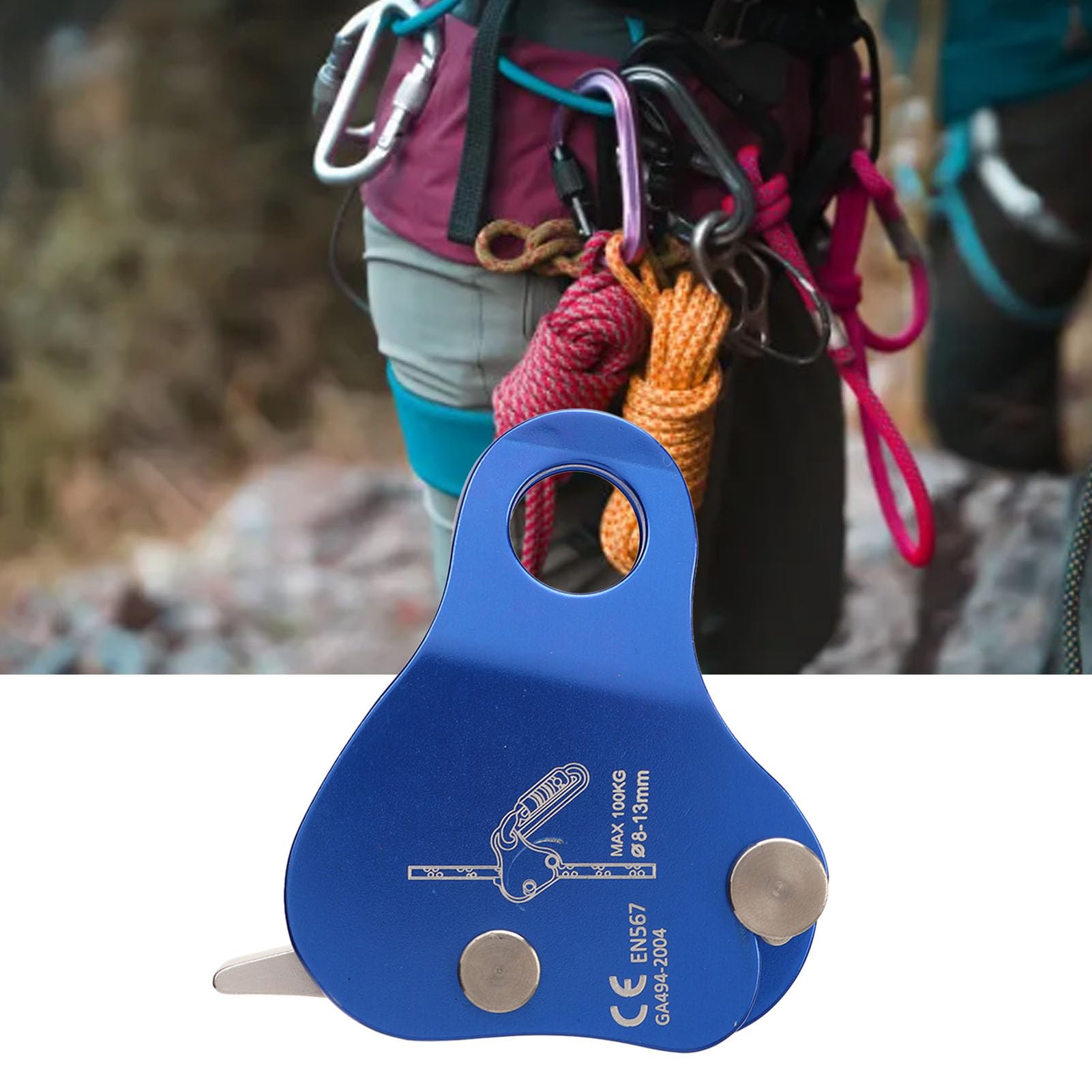 Yuecoom Climbing Rope Grab Ascender,Climbing Rope Grab,Fall Protection Rope Grab Ascender Riser for Mountaineering Expedition Caving Rescue Aerial Work-Blue