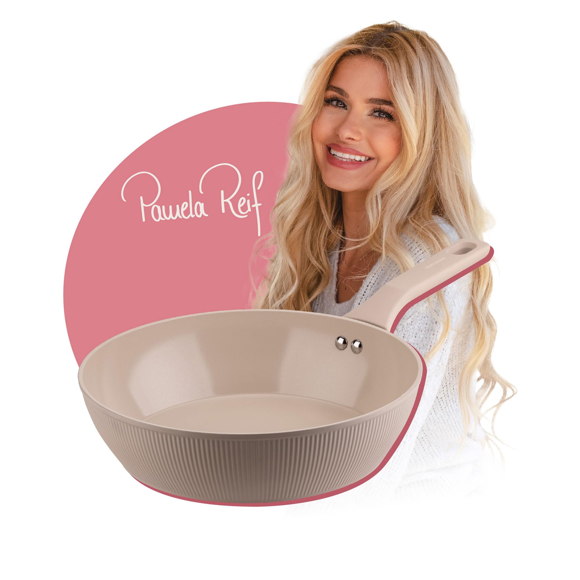 Fackelmann x Pamela Reif High Capacity Pan Diameter 28 cm - Recycled Aluminium, Ergonomic Handle, PFAS-Free Ceramic Coating, Stylish Design in Pastel Beige, Suitable for All Hob Types