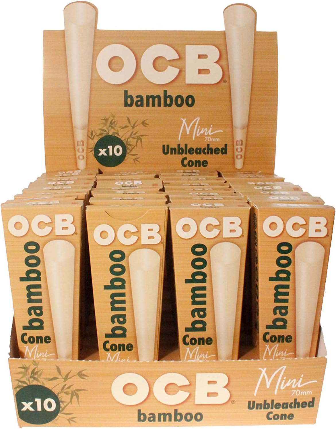 OCBBamboo Pre-Rolled Mini Cones, 2.75 Inch / 70mm (320 Total Cones) Ultra-Thin Natural Rolling Papers with Tips - Slow Burning, 100% Bamboo Fibers, Natural Acacia Gum