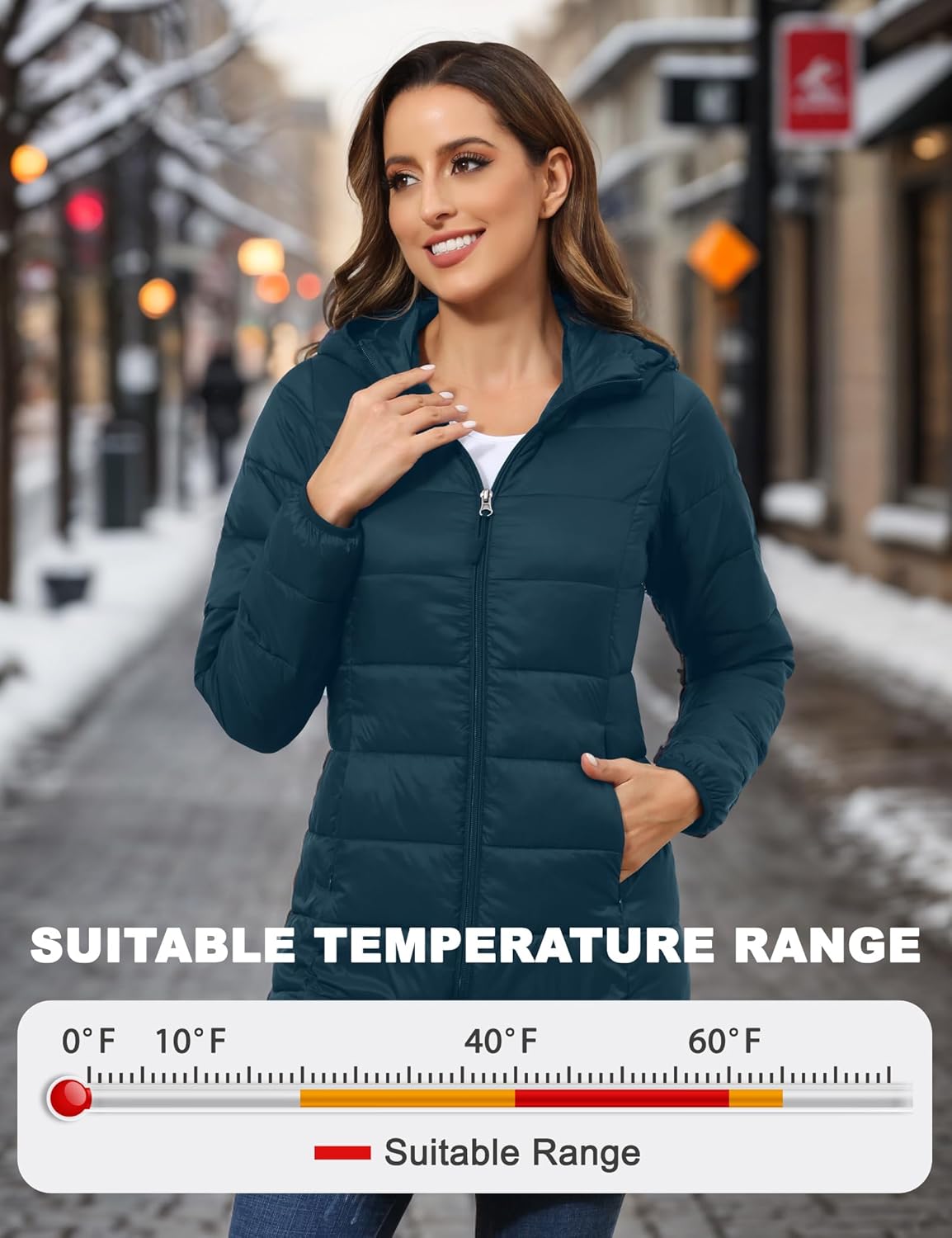 ROYAL MATRIX Women's Plus Size Puffer Jacket Packable Lightweight Hooded Quilted Spring Fall Long Puffer Coat