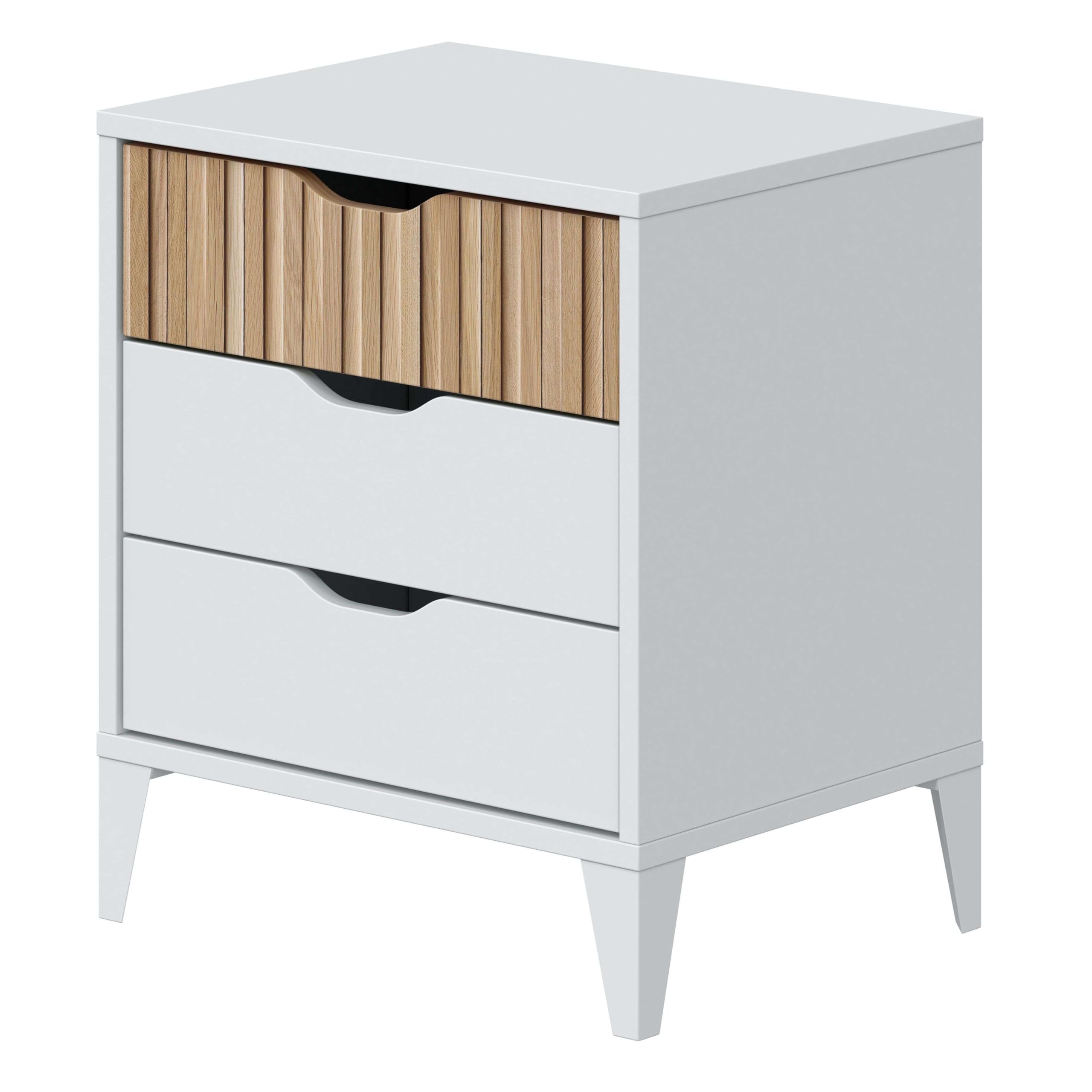 Miroytengo Pack Dormitorio Muebles Daylight Mesitas de Noche, Cómoda y Cama Queen Size Blanco Artik y Natur