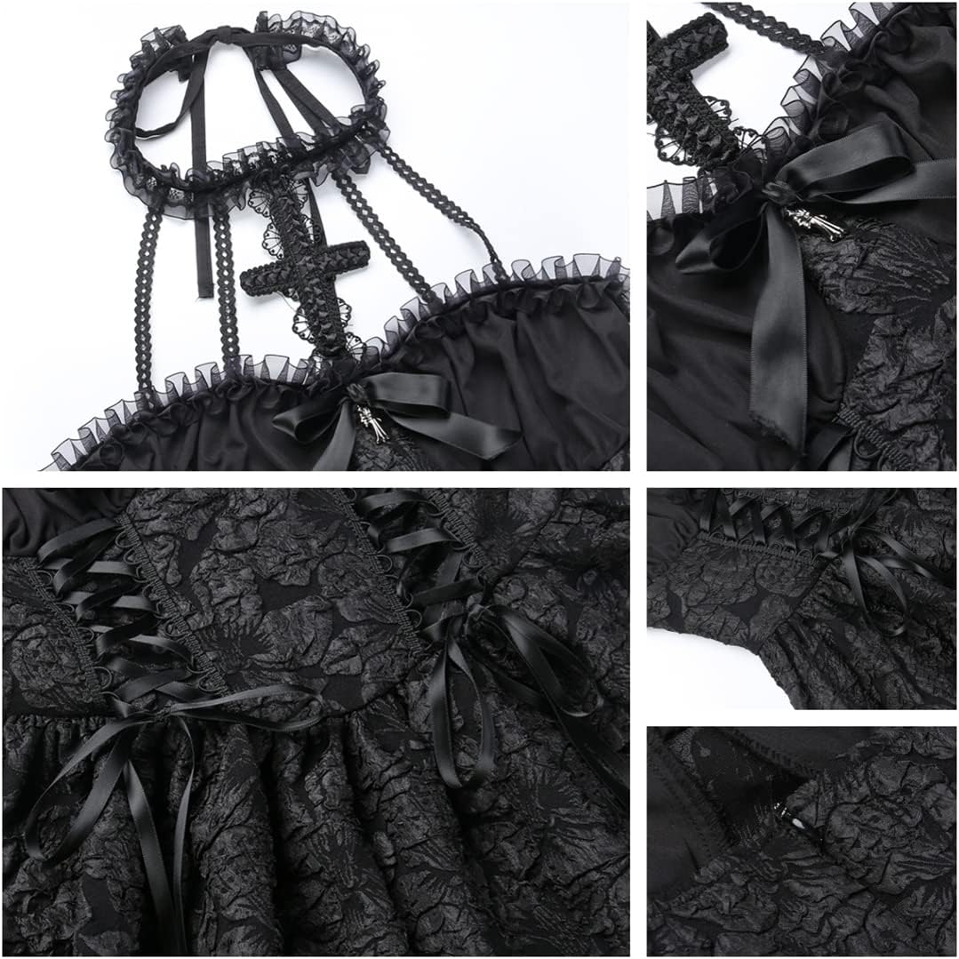 Gothic Dress Punk Goth Grunge Black High Waist Mini Dresses Y2k Halloween Costumes - Image 6