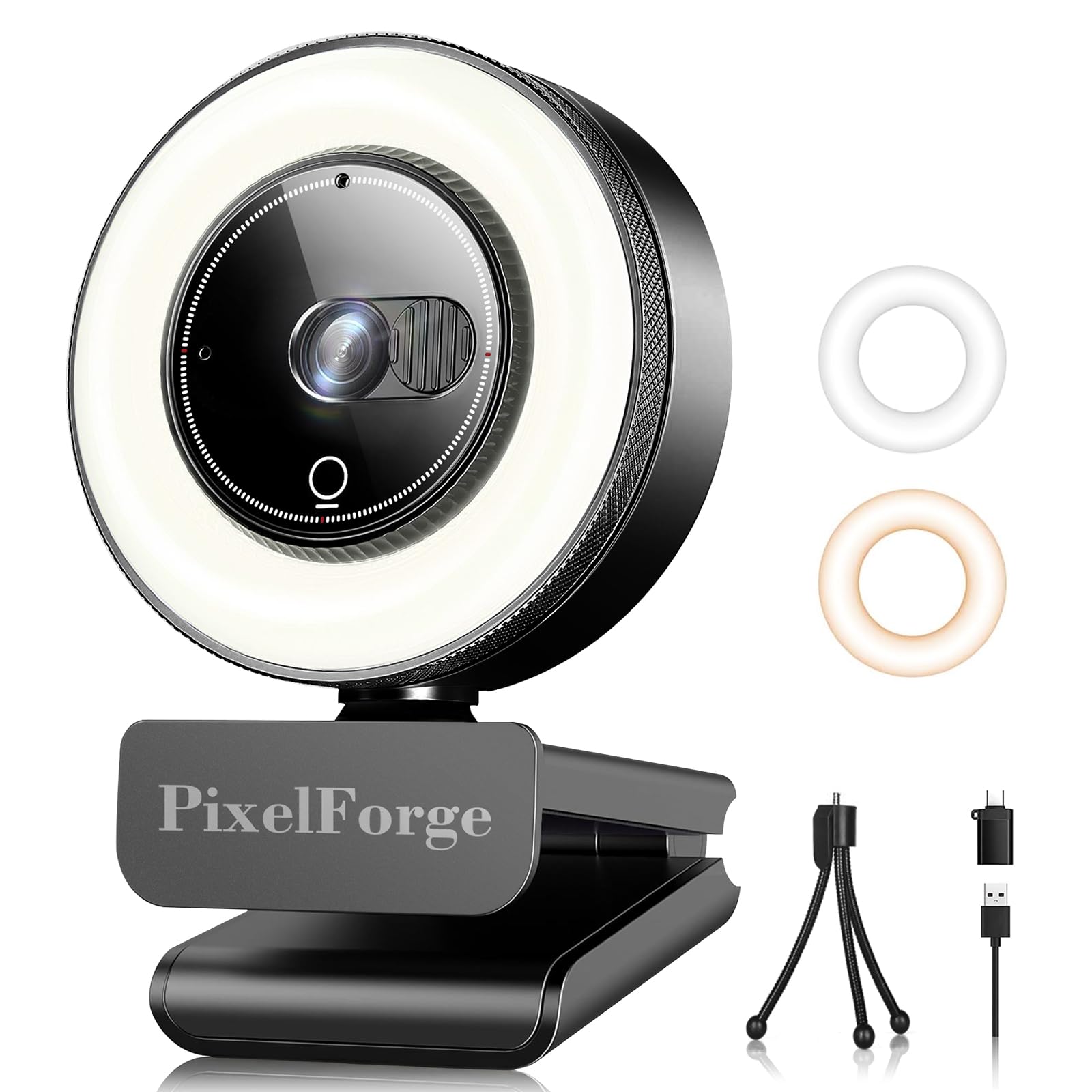 PixelForge 2K Webcam for PC with Microphone & Light & Privacy Cover, Web Camera for Desktop Computer/Laptop/Monitor/Mac, USB Streaming Camera for Zoom