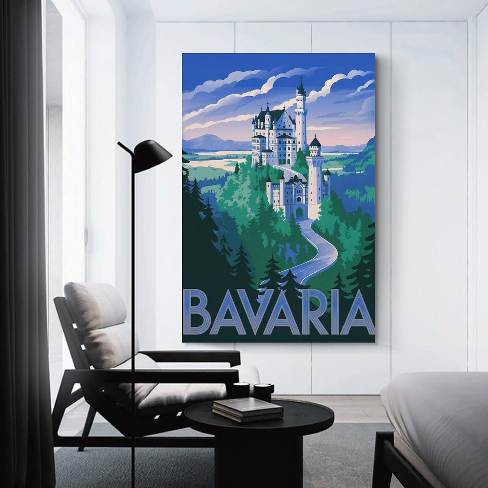 Junmoney Bavaria Neuschwanstein Castle Travel Canvas Art Print, 20x30inch(50x75cm), for Bedroom, Lounge Or Dressing Area, Canvas Wall Decor for Personal Spaces