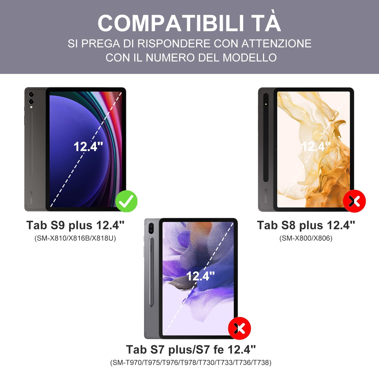 FOGARI Etui z klawiaturą do Samsung Galaxy Tab S10+ Plus (2024)/S9 FE+/S9 FE Plus 12,4" 2023, włoska klawiatura QWERTY Bluetooth z uchwytem na długopis do Samsung Tab S10+ Plus (2024)/S9 FE+ 12,4