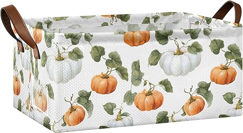 Foldable Storage Basket Cube Bins for Organizing Closet Shelves Pantry Baby Clothes Storage Box White Orange Pumpkin Fall Nursery Bins with Labels Waterproof Gift Baskets 1 Pc