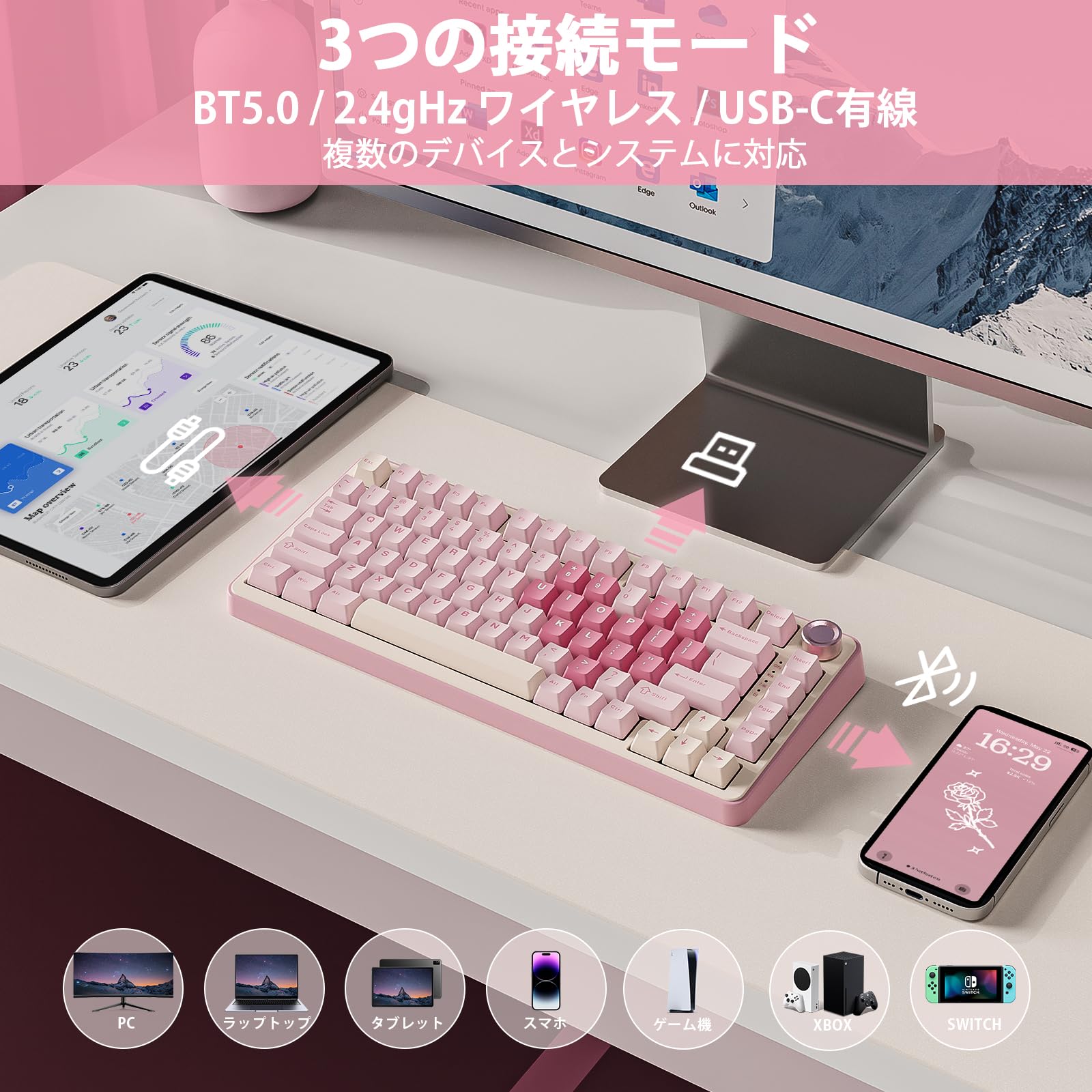 Amazon | YUNZII B75 PRO 75% ガスケットゲーミングキーボード 無線