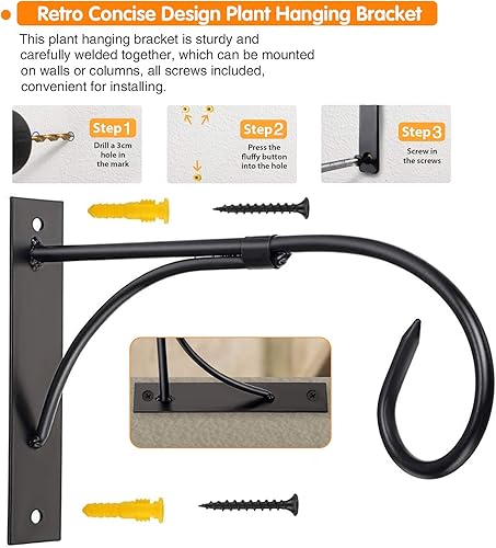 Miniatura 3 de Soporte para colgar plantas de pared, gancho para plantas colgantes de 11 pulgadas, colgador de plantas de metal decorativo rústico resistente para