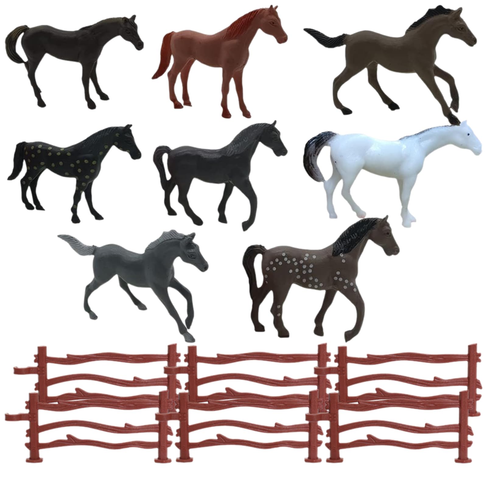 Mini Horse Figures - Kids Cake Toppers Farm Animals Figures Toys, Fencing, Realistic Simulation Learning Educational Playset, Party Favors, Bath Toys for Toddlers Kids (Set of 14)