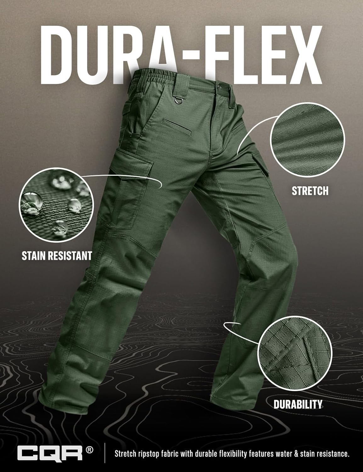 CQR Men's Flex Ripstop Tactical Pants, Water Resistant Stretch Cargo Pants, Lightweight EDC Hiking Work Pants - Image 9