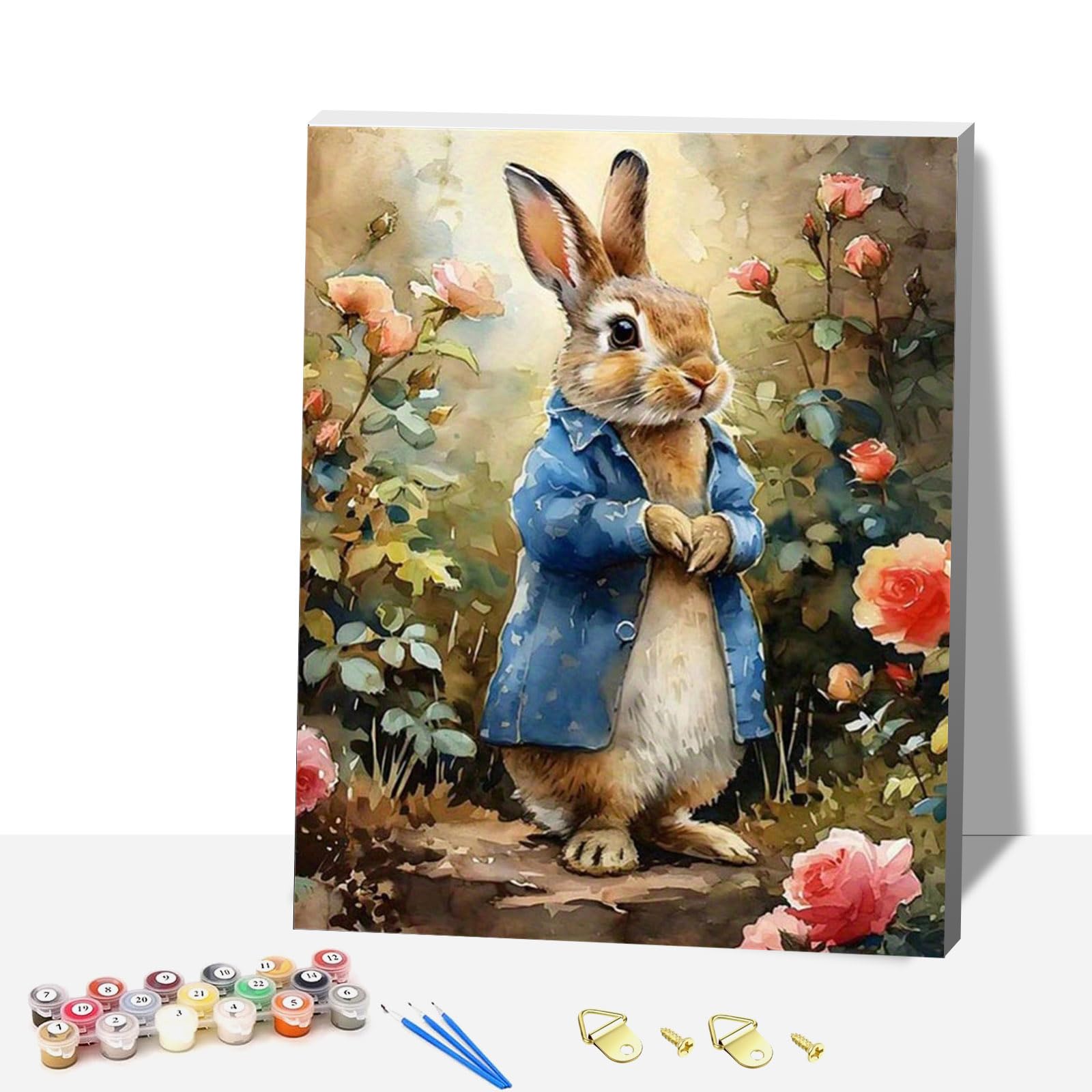 Nianxi Rabbit Paint by Numbers for Adults,Animal Painting by Number Kits Canvas,Easy Cheerful Rabbit Painting DIY for Beginners with Frame,Home Wall Decor (Rabbit-30cm*40cm)