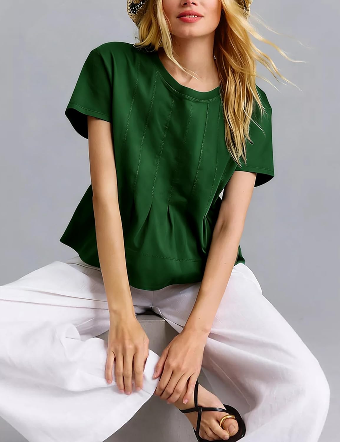 OPCAKM Womens Summer Pleated Swing Tee Casual Babydoll Peplum Tunic Shirts Tops - Image 7