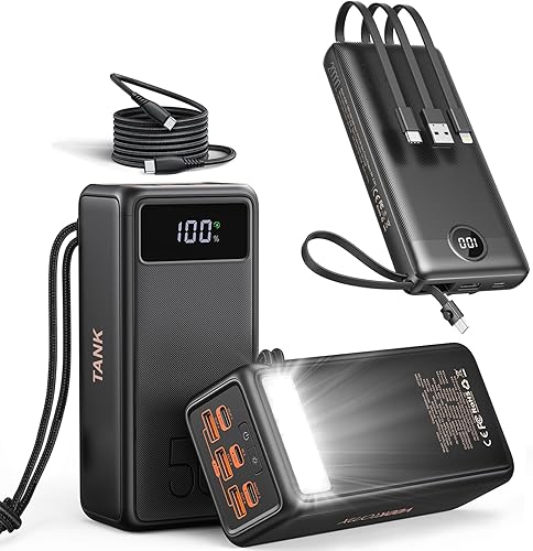 Miniatura 1 de VEEKTOMX Banco de energía de 100 W 56000 mAh para portátil y teléfono+banco de energía con cables integrados 20000mAh compatible con iPhone, iPad,