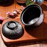 Vista 6 de Tazón de cerámica para sopa y cereales con tapa, cuenco de microondas de 7.7 onzas, cuenco japonés para sopa, cereales, aperitivos y postres