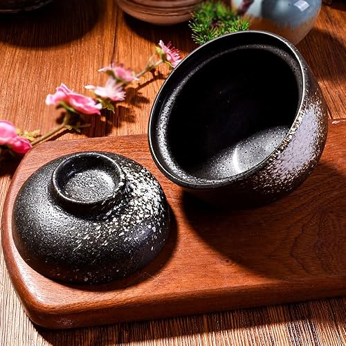 Miniatura 6 de Tazón de cerámica para sopa y cereales con tapa, cuenco de microondas de 7.7 onzas, cuenco japonés para sopa, cereales, aperitivos y postres, color