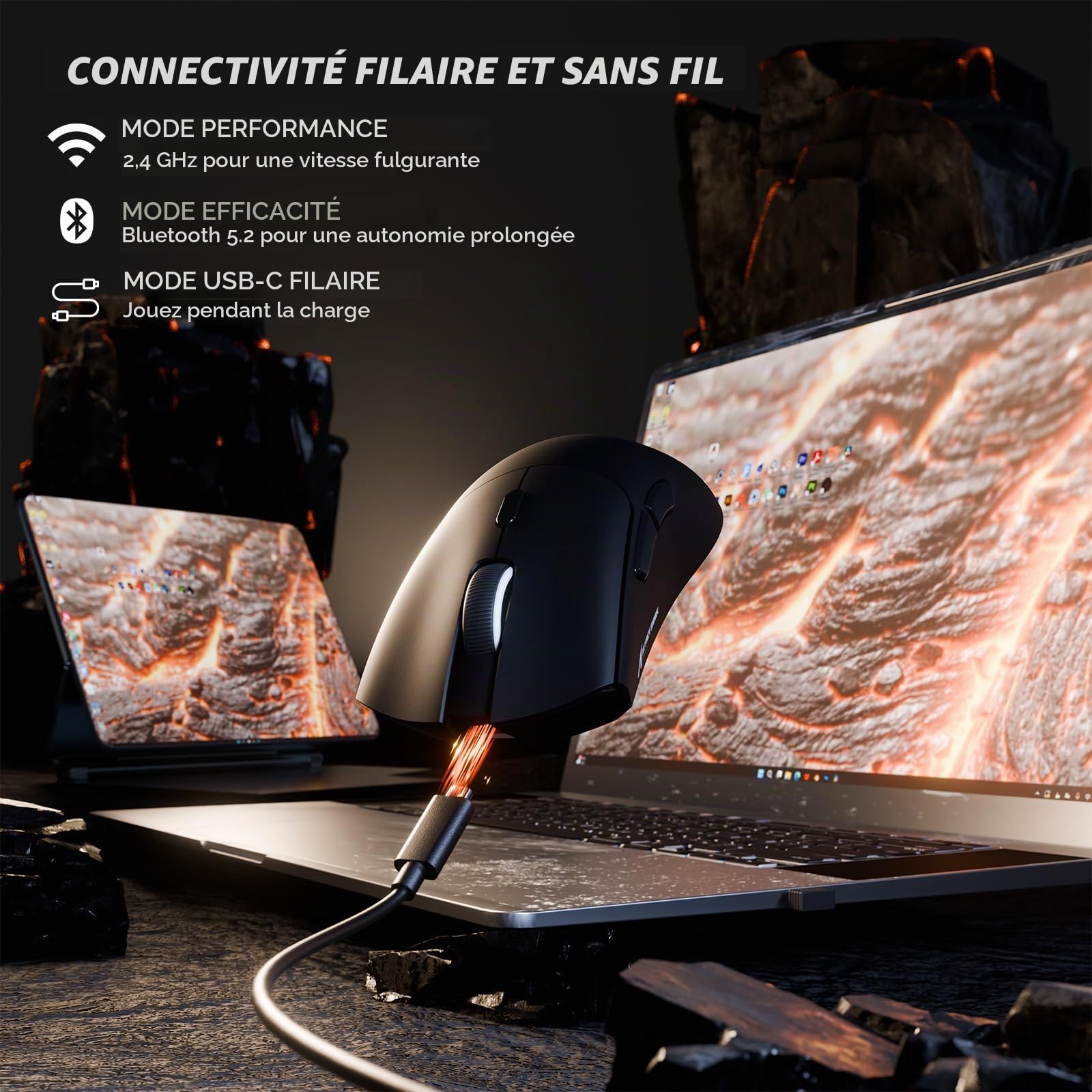 ATTACK SHARK X68 HE & R1 Ensemble Clavier et Souris Gaming, Clavier Gamer Filaire 8000Hz Rapid Trigger, 0,01 mm RT, Snap Tap, Souris sans Fil Superlight 59g, 18000 DPI, BT/2.4G/USB-C, Noirs