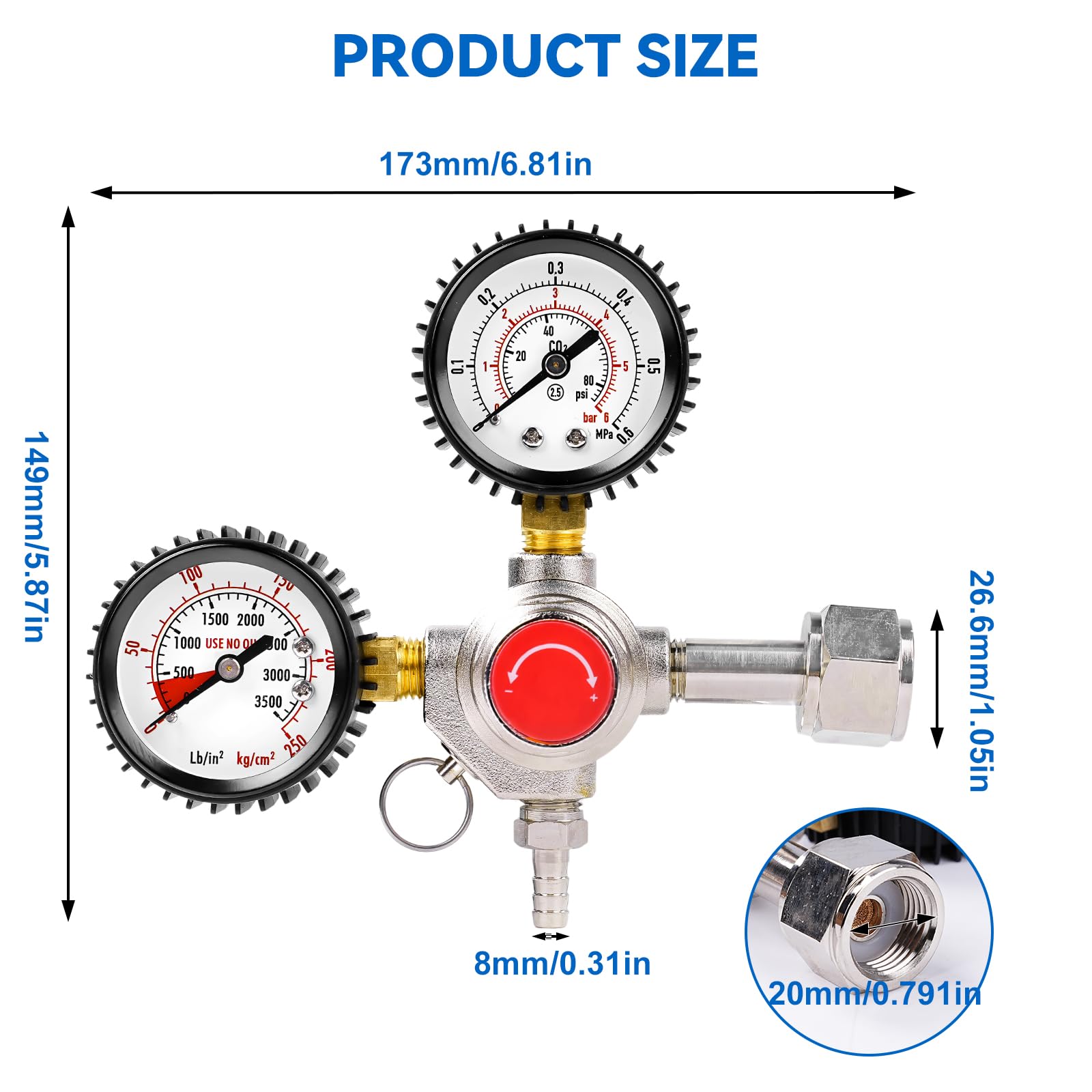 Regulador de Presión CO2, Sistema Dispensador de Cerveza Reductor de Presión con 2 Manómetros Conexión W21.8 x 1/14" Reductor de CO2 para Elaboración de Cerveza