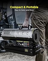 Vista 3 de InoKraft Calentador de aire forzado de queroseno de 80,000 BTU, diseño compacto y portátil, termostato con pantalla LED, protección contra
