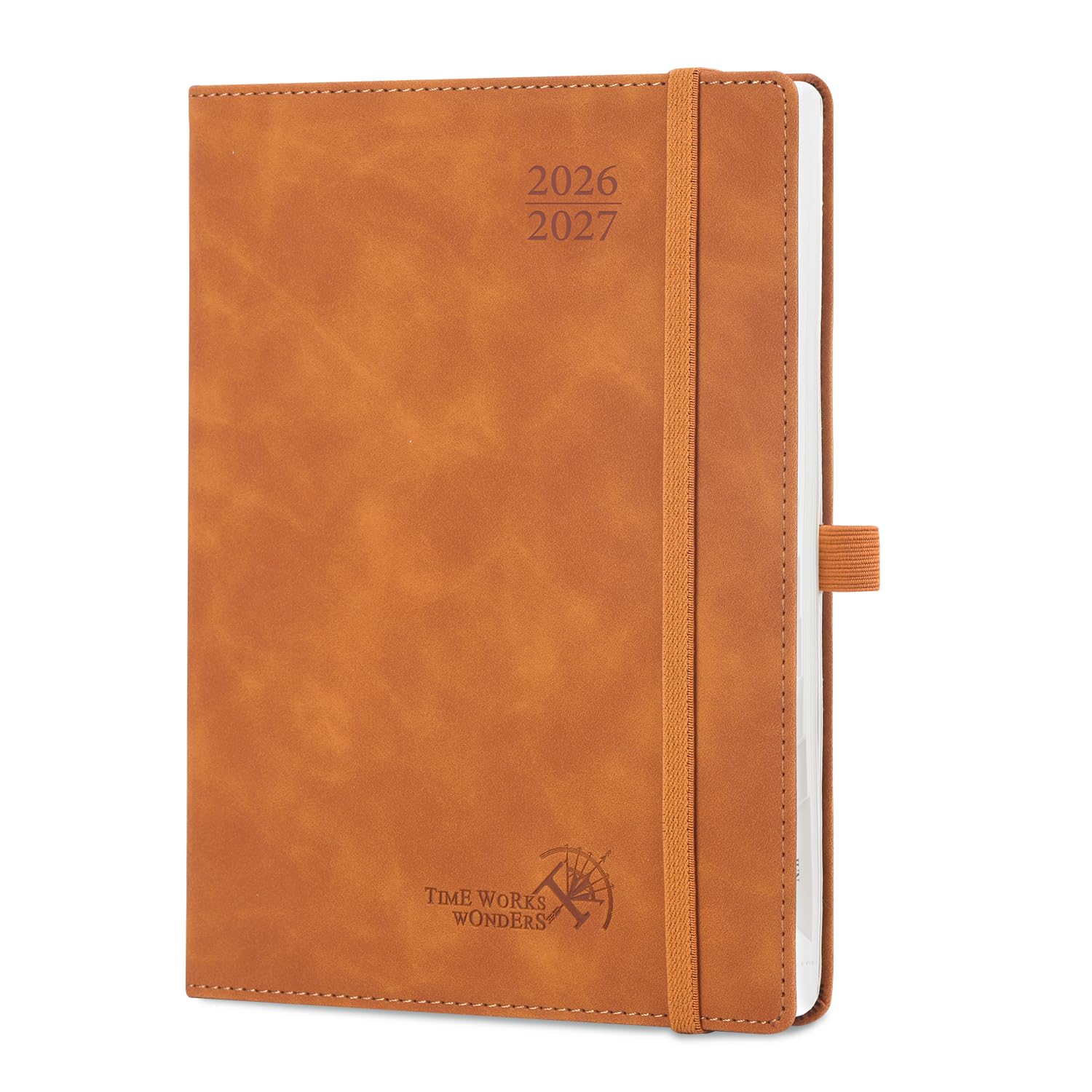POPRUN Academic Diary A5 Week to View 2026-2027 Soft Cover 22 x 16.5 cm - 26/27 Weekly Planner & Notebook in One, Inner Pocket, Monthly Tab(Brown)