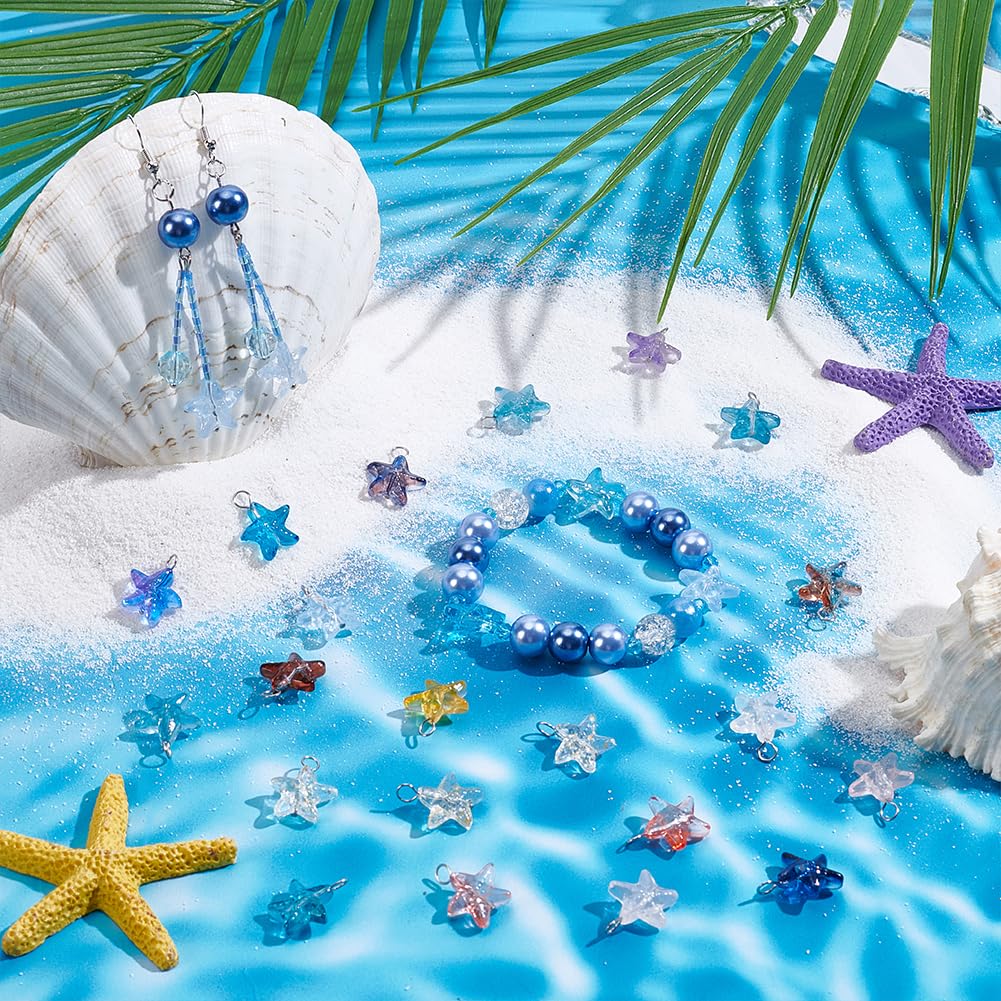 UNICRAFTALE Aproximadamente 100 unidades de colgante de estrella de mar degradado de color dulce colgante de verano con trabillas lacadas al horno colgantes transparentes colgantes pequeños colgantes