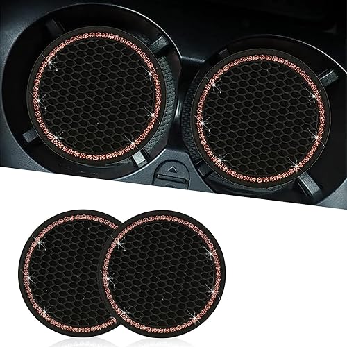 Miniatura 1 de 2 posavasos brillantes para automóvil, 2.75 pulgadas, con incrustaciones de diamantes de imitación, decoración personalizada antideslizante gruesa