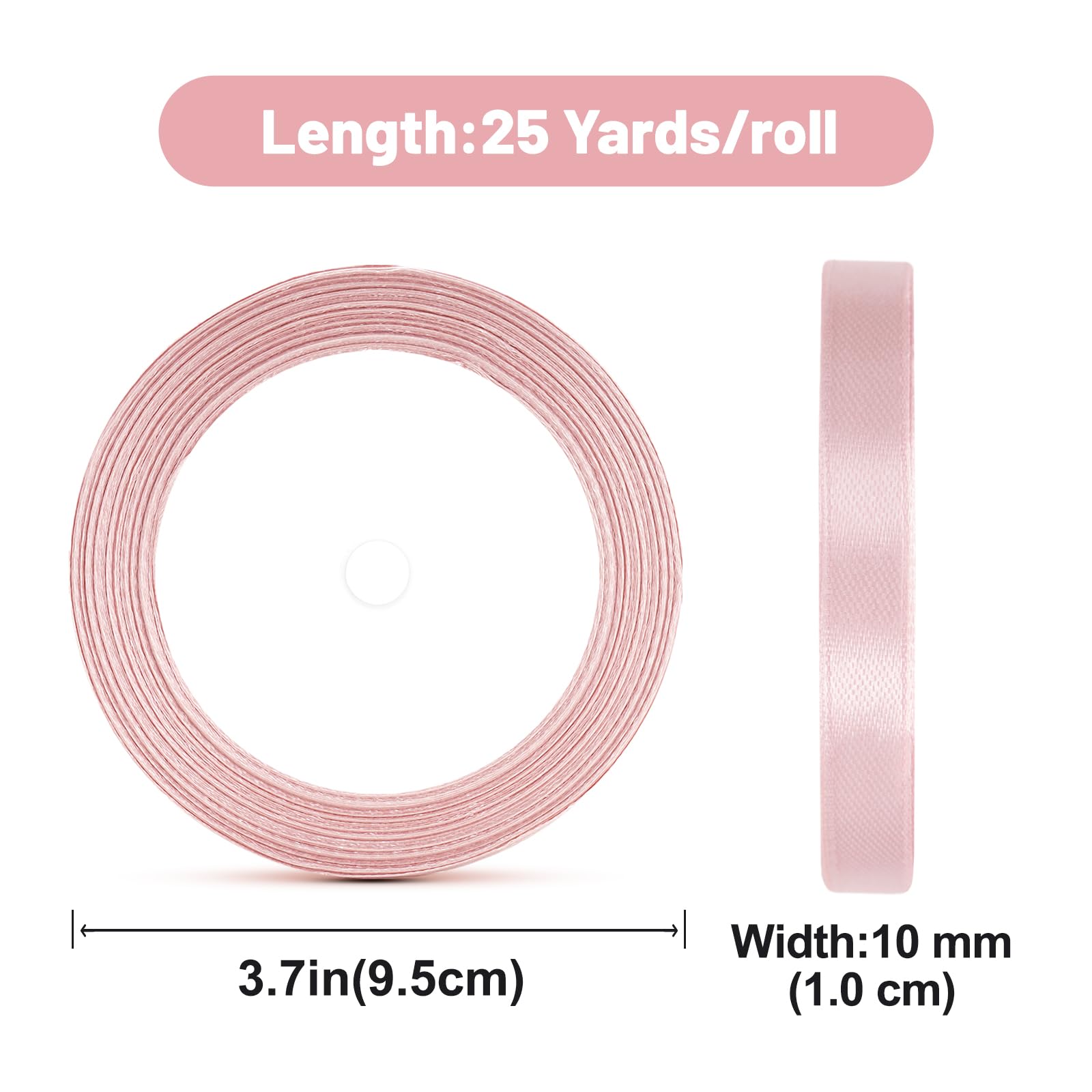 G2PLUS Baby Pink Satin Ribbons 10mm: Thick Fabric Gift Wrap Ribbons for Crafting, Party Decoration, 22m — view 2