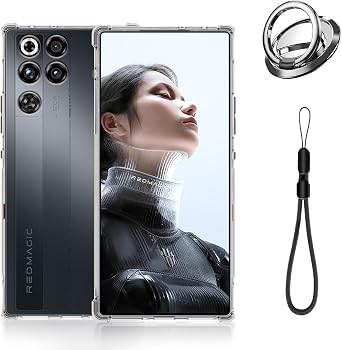 for RedMagic 11 Pro/Pro+ TPU Phone Case Clear, Wrist Strap,Magnetic Ring Kickstand, Shock-Absorbent Soft Cover, Full Protection, Compatible with RedMagic 11 pro
