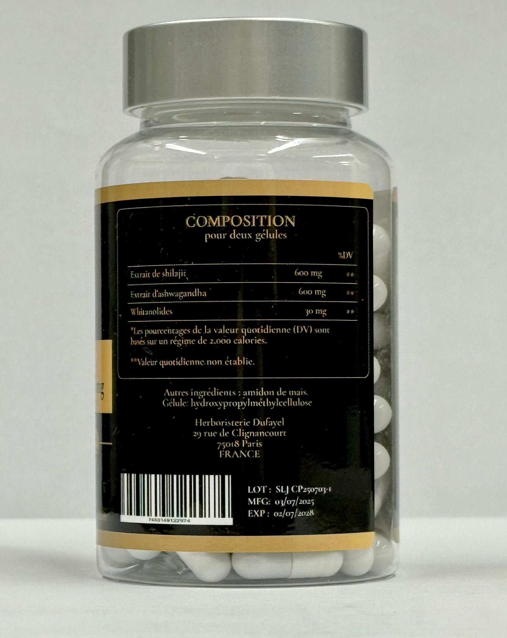 Shilajit 600 mg + Ashwagandha 600 mg – Complément Ayurvédique Origine Himalaya | 71% Acide Fulvique & Oligo-Éléments Naturels | Énergie, Vitalité & Anti-Stress | 120 Gélules