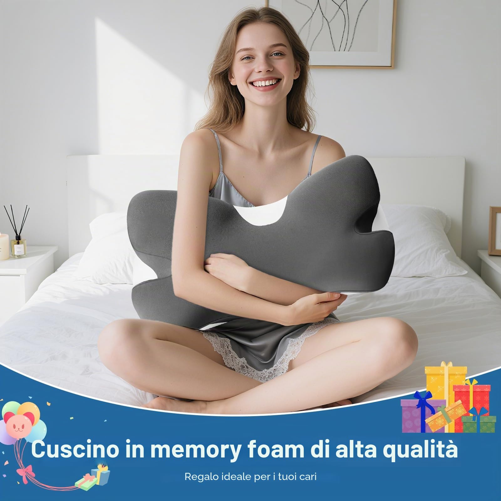 Cuscino Cervicale Cuscino Ortopedico per Dolori al Collo e Alle Spalle Cuscini Ergonomici in Memory Foam Cuscini Comodi per Sostenere il Collo Durante il Sonno