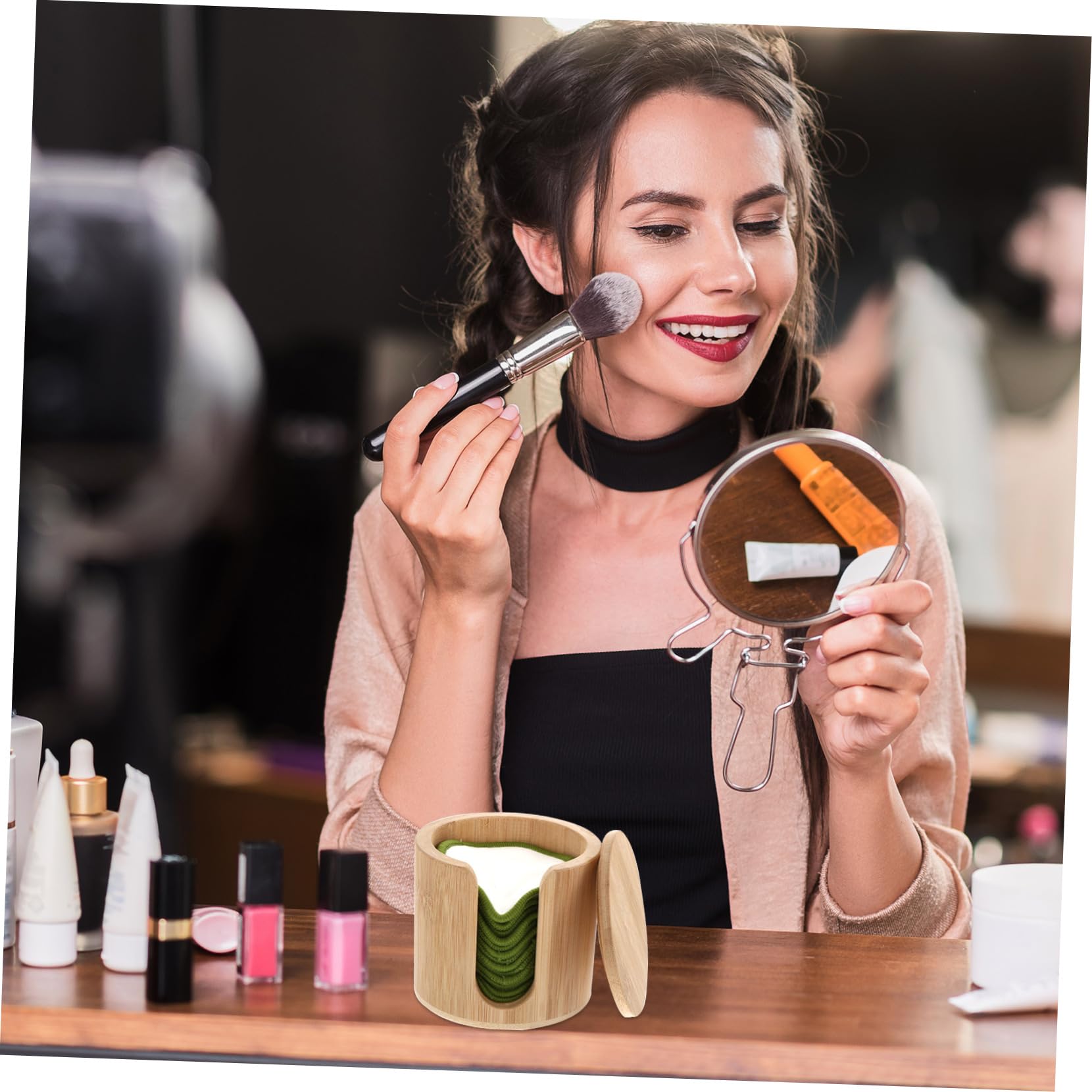 Wiederverwendbare Make Up Entferner Pads 1 Satz aus Bambusfaser | Grün, mit Aufbewahrungshalter und Tasche, für Haushalt und Camping, für Mädchen und Frauen