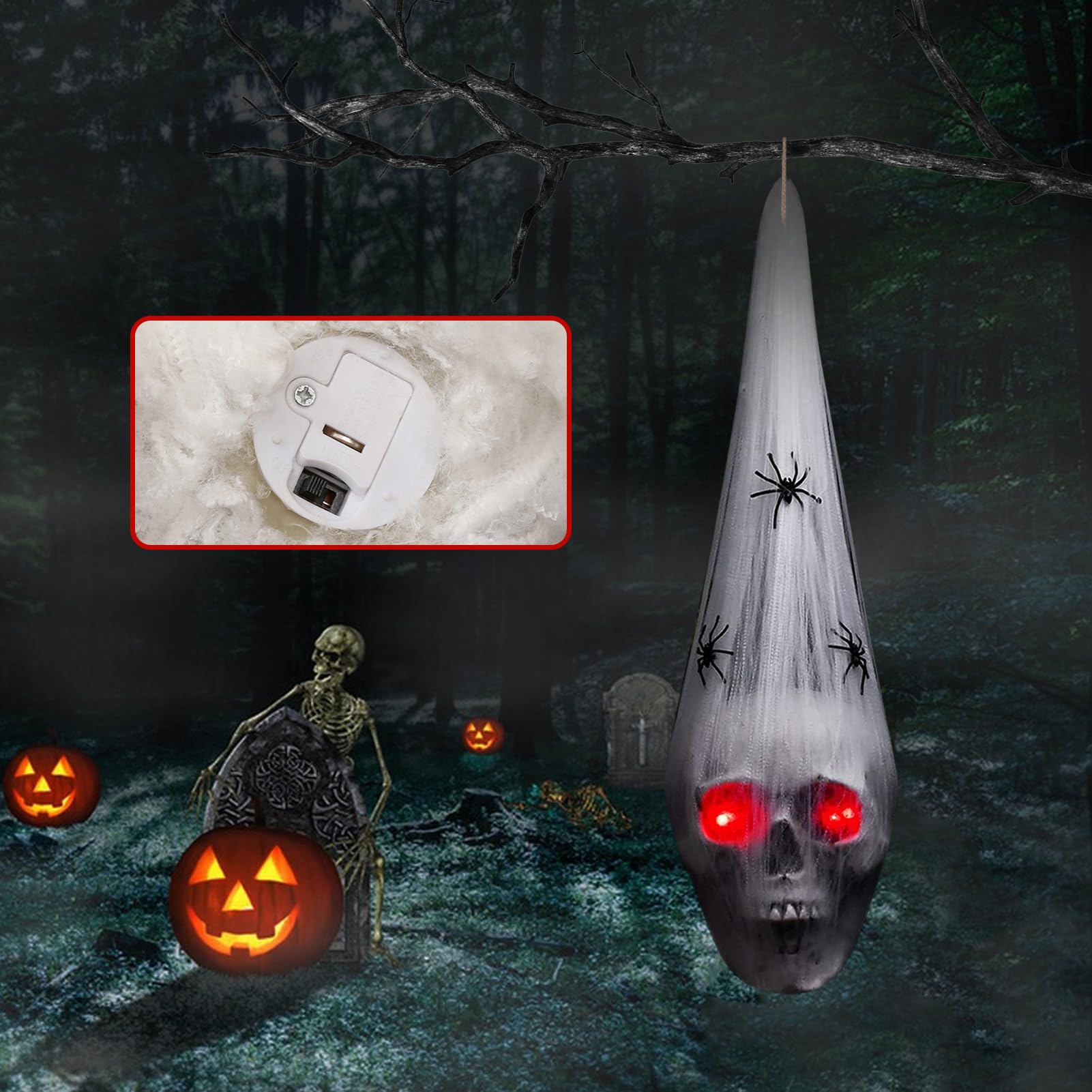 Yeux LED Effrayants Pour Halloween - Minuterie Automatique, Piles AA - Pour Décoration Intérieure Et Extérieure (lot De 2, 7.5 Cm)