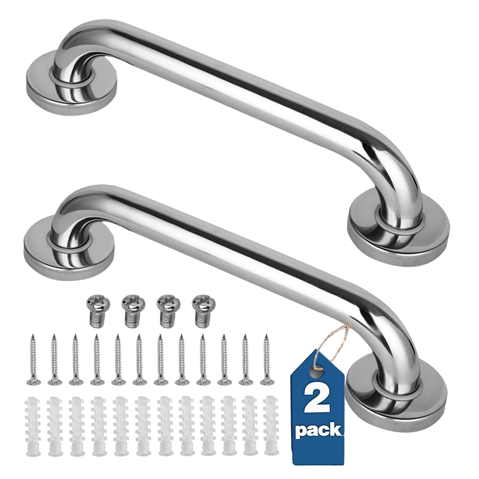 2 Pack Shower Grab Bar, Stainless Steel Bathroom Grab Bar, Shower Handle Bath Handle, Safety Bars for Shower Chair Bench, Grab Bars Senior, Elderly, Handicap(12 Inch)