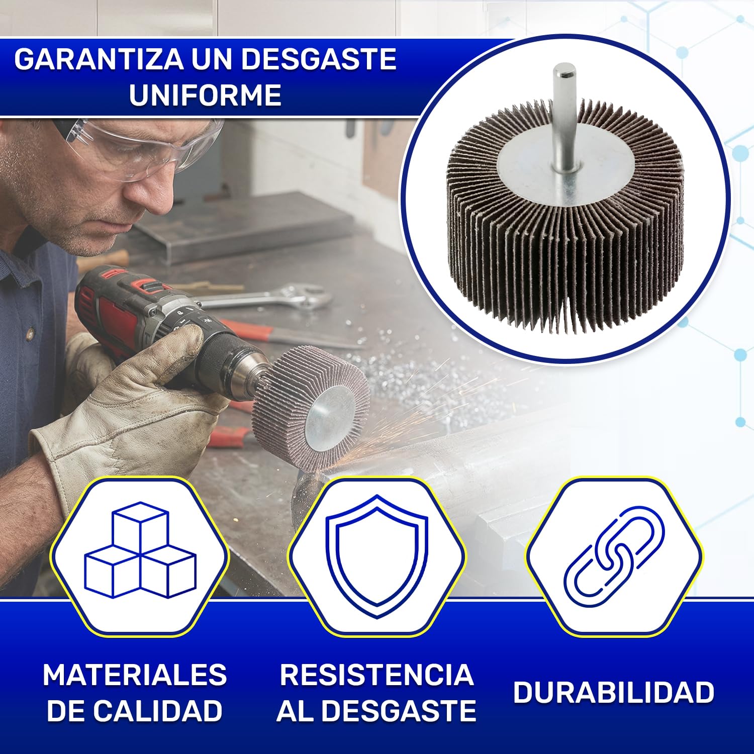 10 Piezas Lija Para Taladro y Amoladora Recta G180 Ø60 x 30 mm - Lija Taladro para Trabajar con Metal con Vástago Ø6 mm - MONTERAL