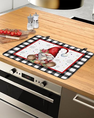 Miniatura 2 de Cubierta de estufa para estufa eléctrica, gnomos de Navidad, sombrero rojo, flor de pascua, negro y blanco, cubierta superior de estufa a cuadros