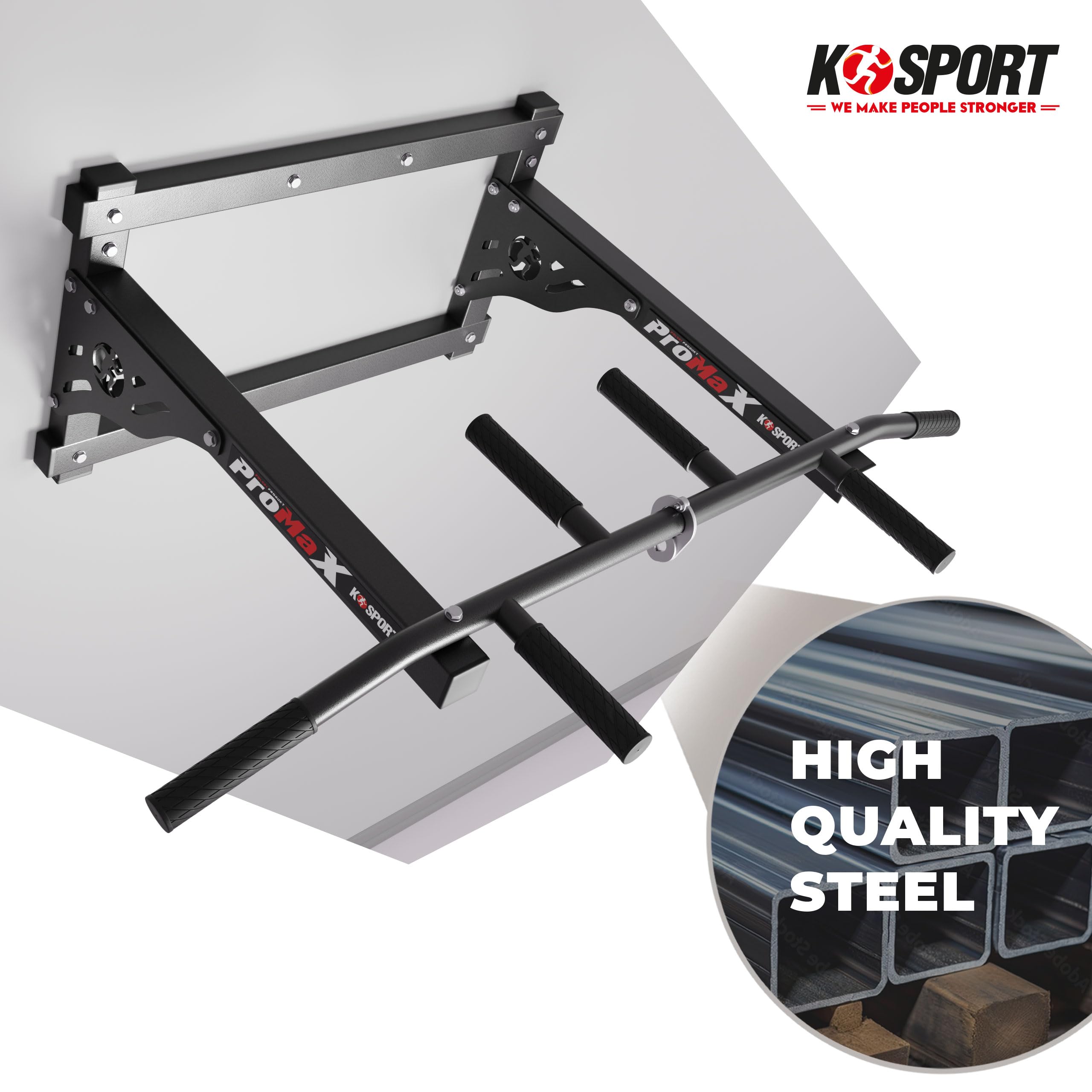K-Sport: Barre de traction pour montage mural - Barre de traction avec 3 poignées différentes - Tour de traction pour entraînement musculaire - Équipement de fitness professionnel Pull Up Mate I pour