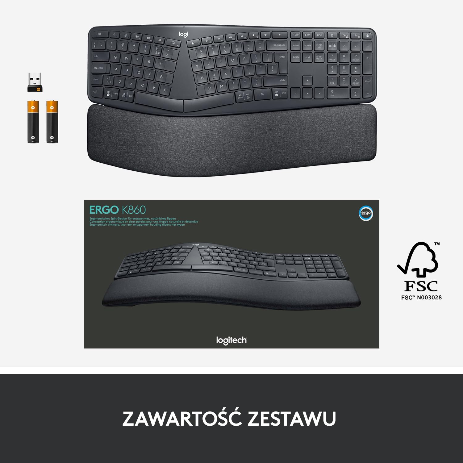 Logitech ERGO K860 dividido teclado inalámbrico for Business - US INT'L QWERTY