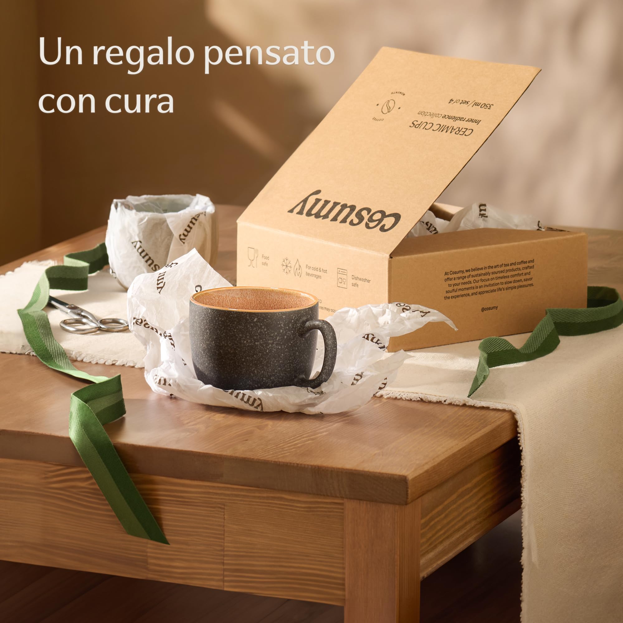 Cosumy Set di 4 Tazze da Caffè - 350ml Tazze in Ceramica – Gres Spesso con Smalto Reattivo Artigianale – Mantiene il Calore a Lungo (Giallo)
