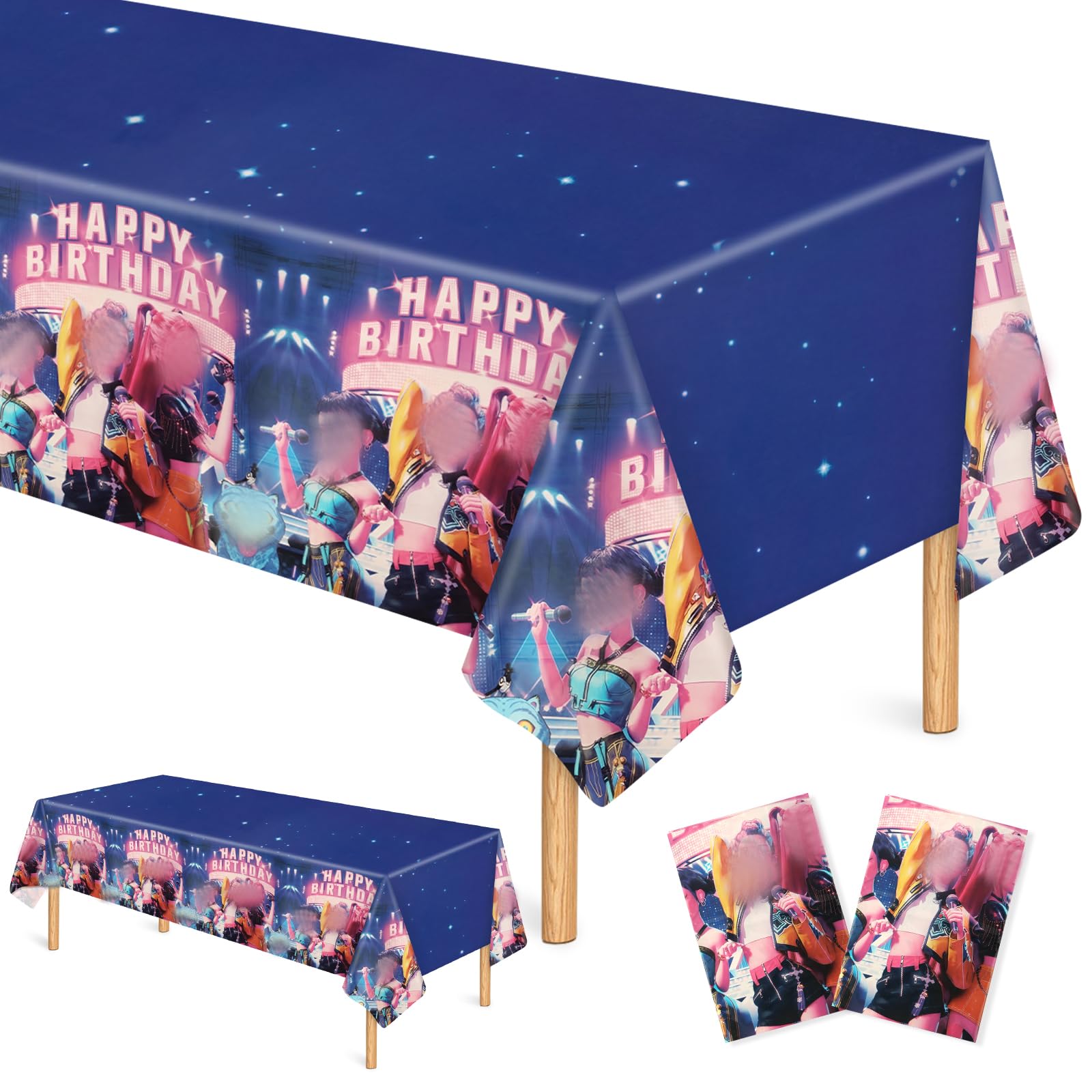 Chiputaogan 2PCS Demon Birthday Tablecloth, Cartoon Party Table Covers Decoration, Kpop Waterproof Plastic Table Cover Rectangular Tablecloths for Picnic Birthday Party Supplies